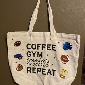 Stylish Cream Tote Bag with Sports Motif